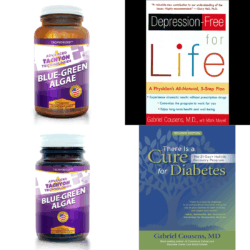 Conditions featuring: Tachyonized Blue Green Algae, 200 Capsules, Book – Depression-Free For Life, 304 pages, Tachyonized Blue Green Algae, 75 Capsules, Book – There Is A Cure For Diabetes | Revised Edition, 589 pages