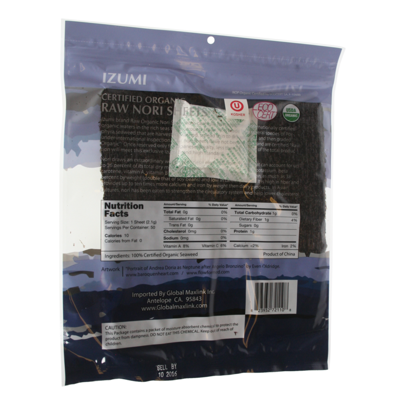 Raw Organic Nori Sheet, 10-pack, Izumi Brand - Image 2